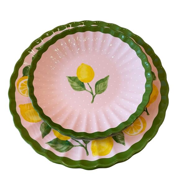 C&C California Macroom Lemon Melamine Salad & Dinner Plate Set of 8 Pink NEW - Picture 4 of 16